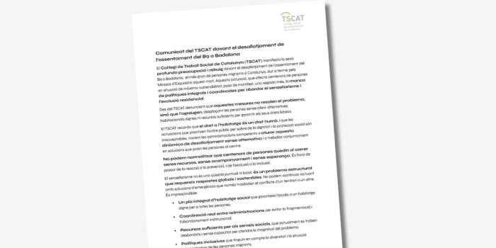 Comunicat desallotjament de l’assentament del B9 a Badalona